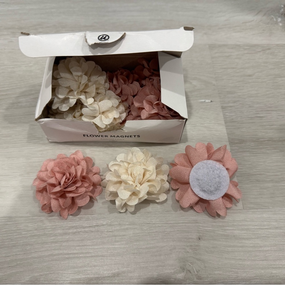 Floral Refrigerator Magnets - Pink & Cream Fabric Flowers